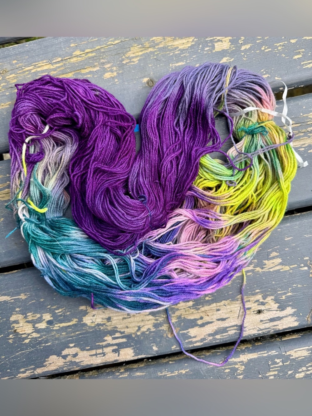Blacklight UV Reactive Hand-Dyed Multicolor Yarn Skein Purple, Teal, Yellow